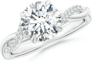 Angara Lab Grown Round Diamond Twisted Shank Engagement Ring in Silver / 14K Solid Gold/Platinum | April Birthstone, Birthday, Anniversary, Wedding Jewelry Gift for Women