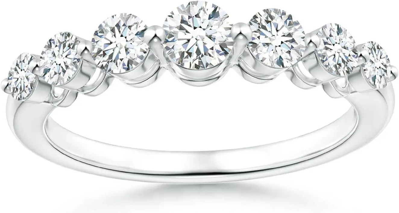 Angara Lab Grown Seven Stone Graduated Diamond Half Eternity Anniversary Ring in 14K Solid Gold/Platinum | April Birthstone, Birthday, Engagement, Wedding Jewelry Gift for Women