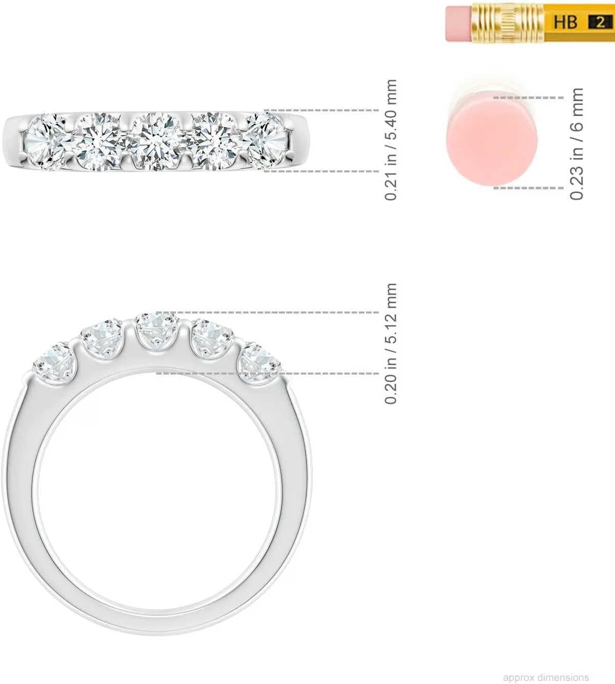 Angara Lab Grown Shared Prong Set Half Eternity Diamond Wedding Ring in Silver / 14K Solid Gold/Platinum | April Birthstone, Birthday, Engagement, Anniversary, Wedding Jewelry Gift for Women