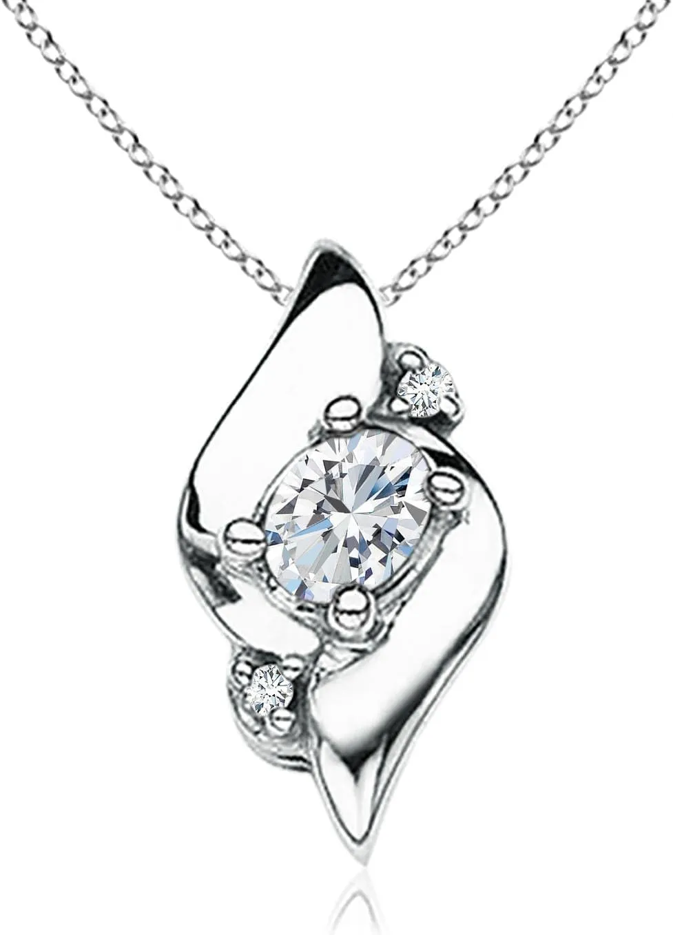 Angara Lab Grown Shell Style Oval Diamond Pendant in Silver / 14K Solid Gold/Platinum | April Birthstone, Birthday, Engagement, Anniversary, Wedding Jewelry Gift for Women
