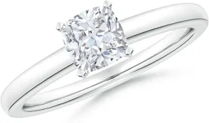 Angara Lab Grown Solitaire Cushion Diamond Tapered Shank Engagement Ring in Silver / 14K Solid Gold/Platinum | April Birthstone, Birthday, Anniversary, Wedding Jewelry Gift for Women
