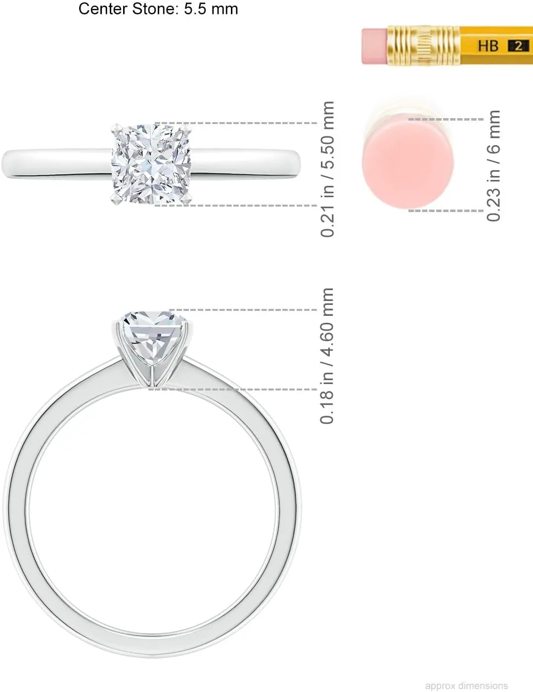 Angara Lab Grown Solitaire Cushion Diamond Tapered Shank Engagement Ring in Silver / 14K Solid Gold/Platinum | April Birthstone, Birthday, Anniversary, Wedding Jewelry Gift for Women