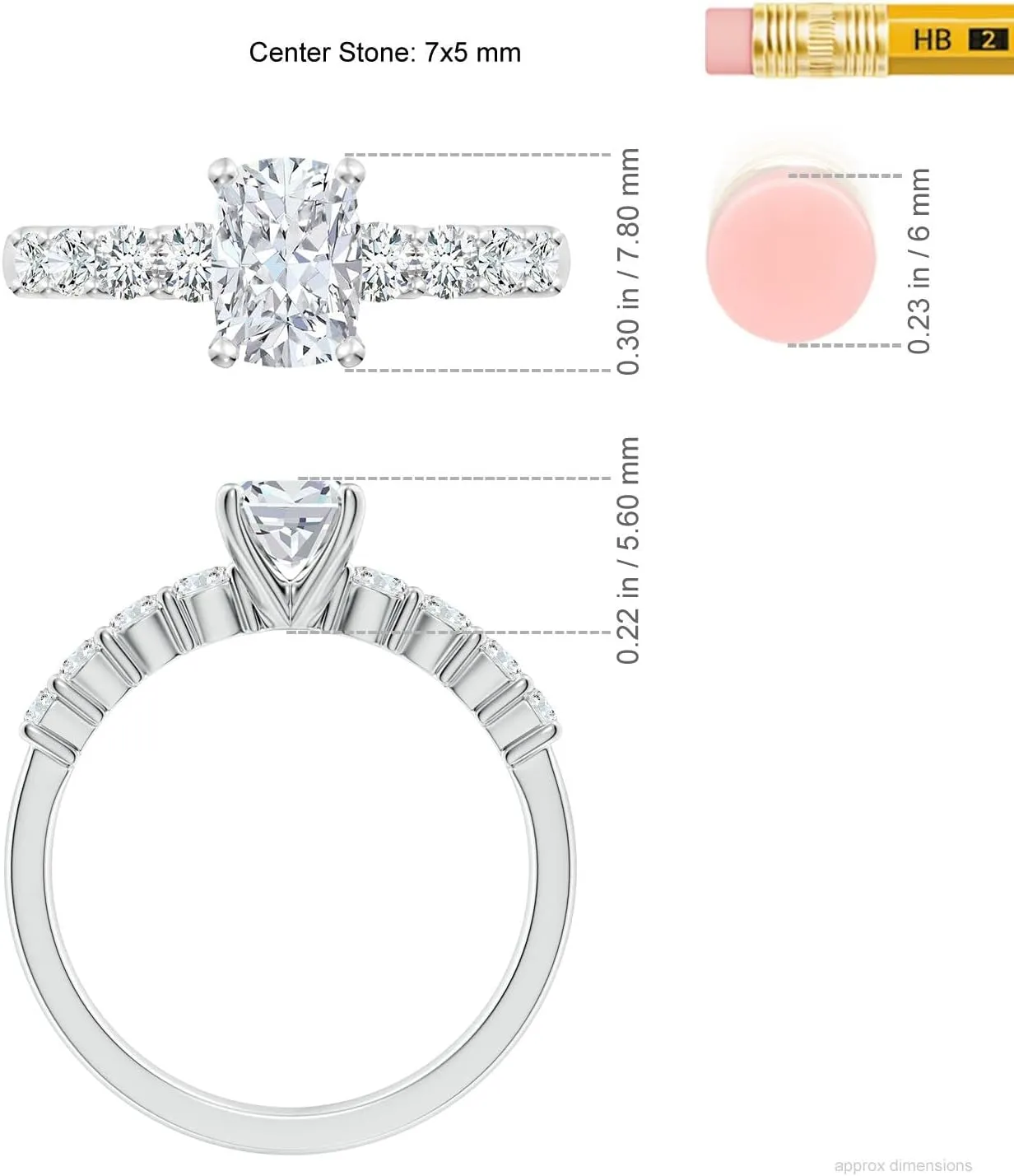 Angara Lab Grown Solitaire Cushion Rectangular Diamond Graduated Engagement Ring in Silver / 14K Solid Gold/Platinum | April Birthstone, Birthday, Anniversary, Wedding Jewelry Gift for Women