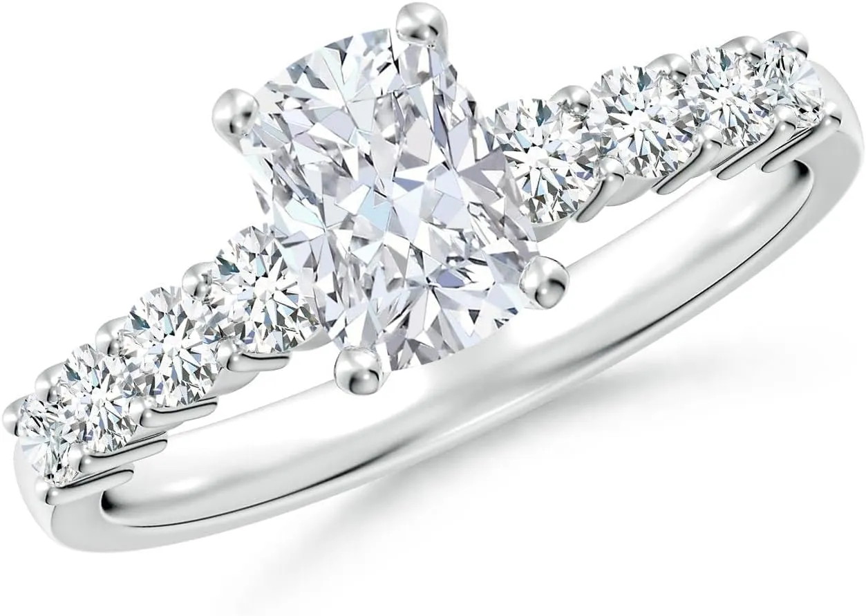 Angara Lab Grown Solitaire Cushion Rectangular Diamond Graduated Engagement Ring in Silver / 14K Solid Gold/Platinum | April Birthstone, Birthday, Anniversary, Wedding Jewelry Gift for Women