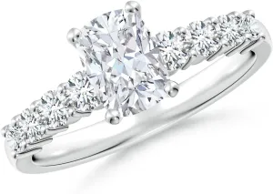 Angara Lab Grown Solitaire Cushion Rectangular Diamond Graduated Engagement Ring in Silver / 14K Solid Gold/Platinum | April Birthstone, Birthday, Anniversary, Wedding Jewelry Gift for Women