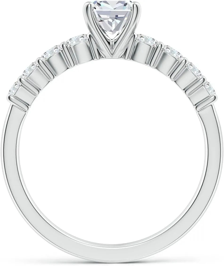 Angara Lab Grown Solitaire Cushion Rectangular Diamond Graduated Engagement Ring in Silver / 14K Solid Gold/Platinum | April Birthstone, Birthday, Anniversary, Wedding Jewelry Gift for Women