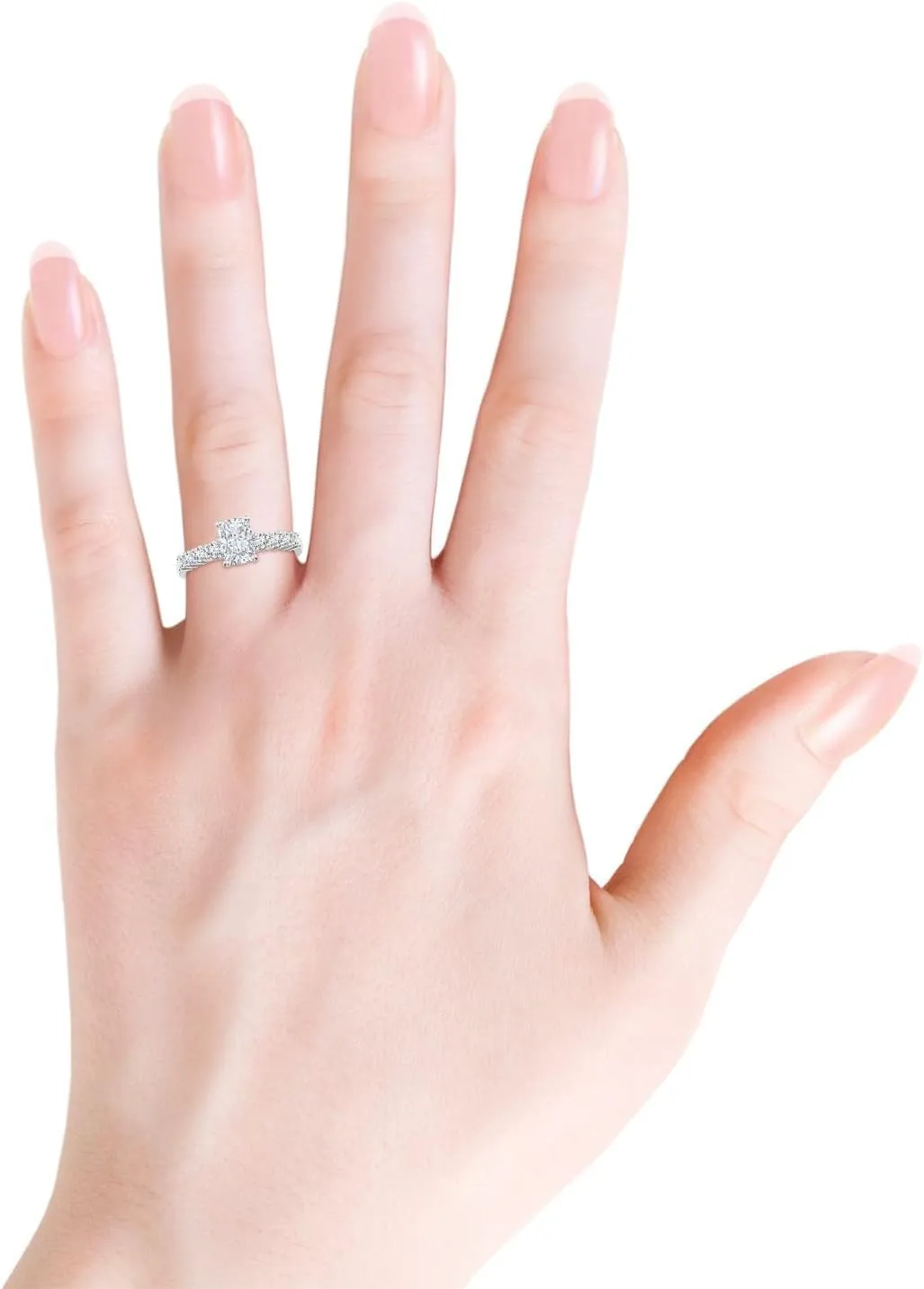 Angara Lab Grown Solitaire Cushion Rectangular Diamond Graduated Engagement Ring in Silver / 14K Solid Gold/Platinum | April Birthstone, Birthday, Anniversary, Wedding Jewelry Gift for Women