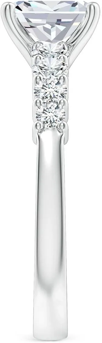 Angara Lab Grown Solitaire Cushion Rectangular Diamond Graduated Engagement Ring in Silver / 14K Solid Gold/Platinum | April Birthstone, Birthday, Anniversary, Wedding Jewelry Gift for Women