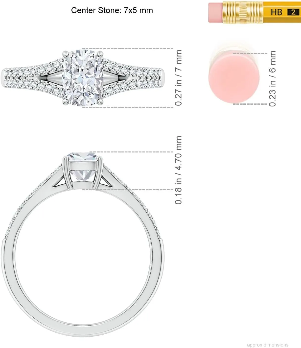 Angara Lab Grown Solitaire Cushion Rectangular Diamond Split Shank Engagement Ring in Silver / 14K Solid Gold/Platinum | April Birthstone, Birthday, Anniversary, Wedding Jewelry Gift for Women