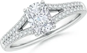 Angara Lab Grown Solitaire Cushion Rectangular Diamond Split Shank Engagement Ring in Silver / 14K Solid Gold/Platinum | April Birthstone, Birthday, Anniversary, Wedding Jewelry Gift for Women