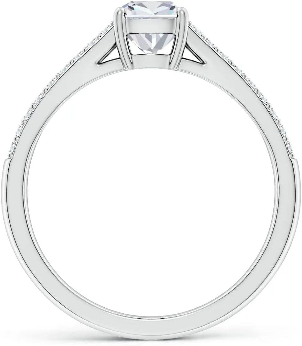 Angara Lab Grown Solitaire Cushion Rectangular Diamond Split Shank Engagement Ring in Silver / 14K Solid Gold/Platinum | April Birthstone, Birthday, Anniversary, Wedding Jewelry Gift for Women