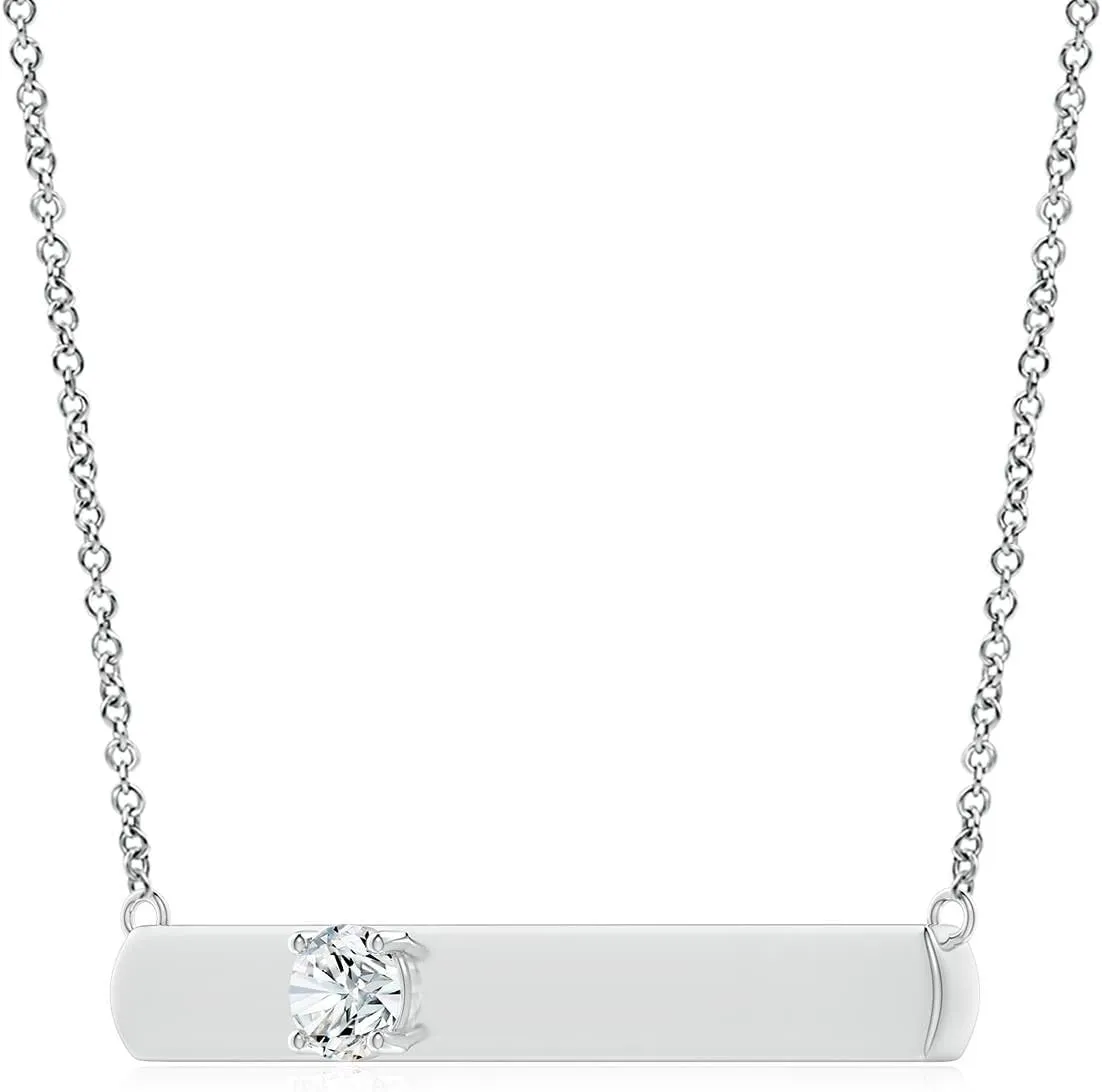 Angara Lab Grown Solitaire Diamond Bar Pendant Necklace in 14K Solid Gold/Platinum | April Birthstone, Birthday, Engagement, Anniversary, Wedding Jewelry Gift for Women