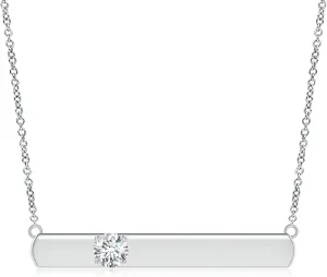 Angara Lab Grown Solitaire Diamond Bar Pendant Necklace in 14K Solid Gold/Platinum | April Birthstone, Birthday, Engagement, Anniversary, Wedding Jewelry Gift for Women