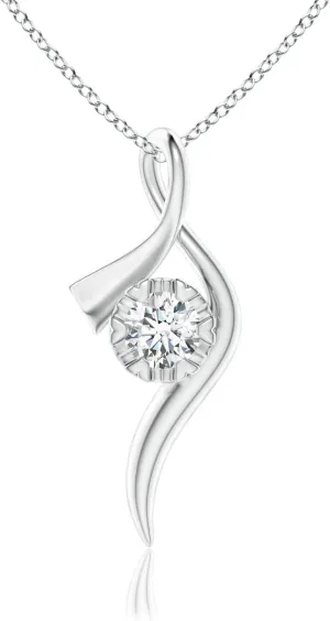 Angara Lab Grown Solitaire Diamond Ribbon Pendant in 14K Solid Gold/Platinum | April Birthstone, Birthday, Engagement, Anniversary, Wedding Jewelry Gift for Women