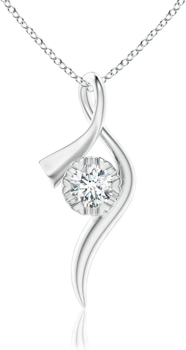 Angara Lab Grown Solitaire Diamond Ribbon Pendant in 14K Solid Gold/Platinum | April Birthstone, Birthday, Engagement, Anniversary, Wedding Jewelry Gift for Women
