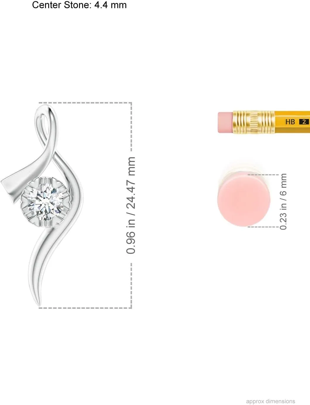 Angara Lab Grown Solitaire Diamond Ribbon Pendant in 14K Solid Gold/Platinum | April Birthstone, Birthday, Engagement, Anniversary, Wedding Jewelry Gift for Women