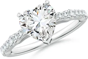 Angara Lab Grown Solitaire Heart Diamond Station Engagement Ring in Silver / 14K Solid Gold/Platinum | April Birthstone, Birthday, Anniversary, Wedding Jewelry Gift for Women