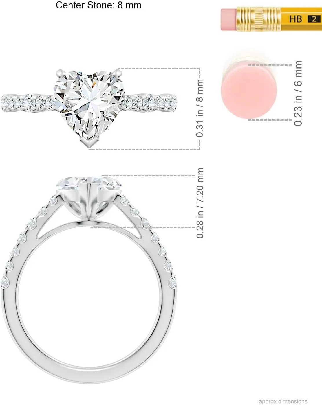 Angara Lab Grown Solitaire Heart Diamond Station Engagement Ring in Silver / 14K Solid Gold/Platinum | April Birthstone, Birthday, Anniversary, Wedding Jewelry Gift for Women
