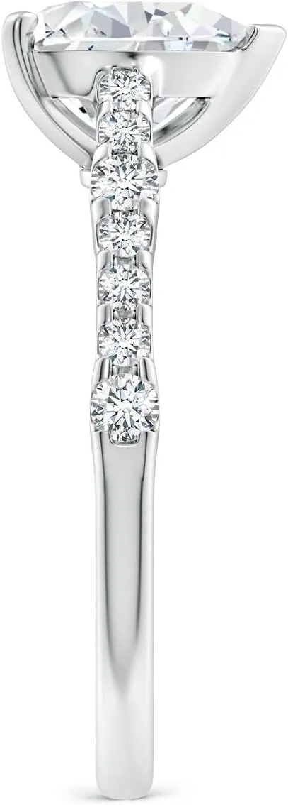 Angara Lab Grown Solitaire Heart Diamond Station Engagement Ring in Silver / 14K Solid Gold/Platinum | April Birthstone, Birthday, Anniversary, Wedding Jewelry Gift for Women
