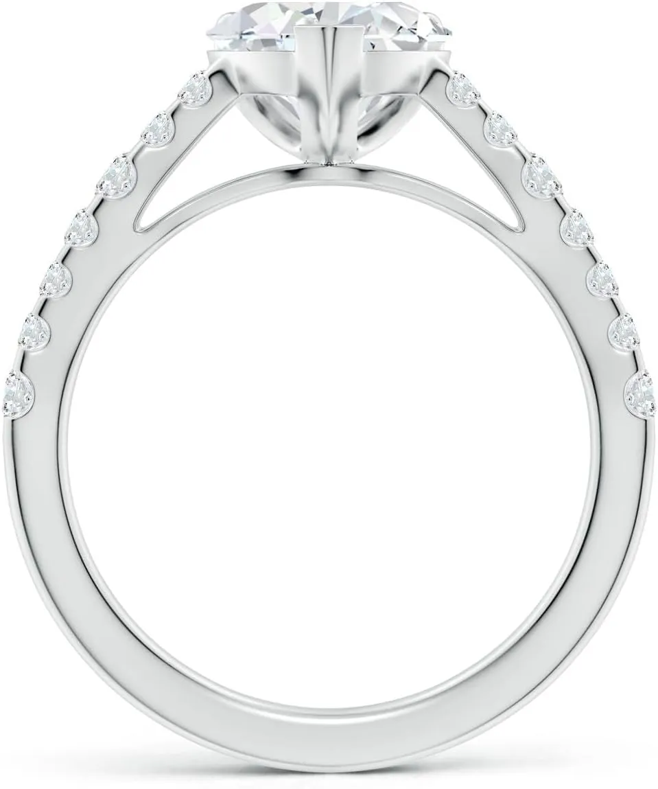 Angara Lab Grown Solitaire Heart Diamond Station Engagement Ring in Silver / 14K Solid Gold/Platinum | April Birthstone, Birthday, Anniversary, Wedding Jewelry Gift for Women