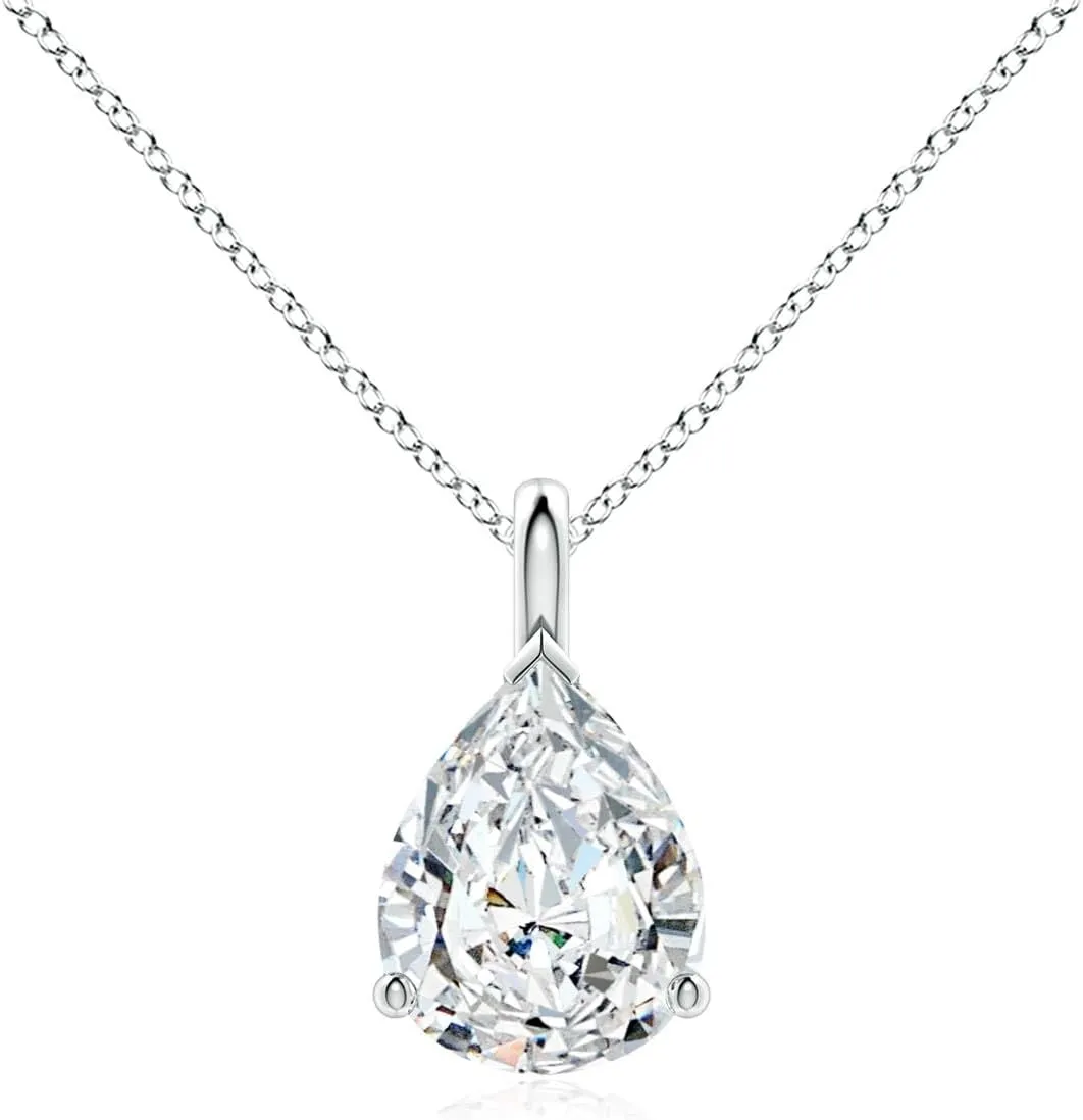 Angara Lab Grown Solitaire Pear Diamond Classic Pendant in 14K Solid Gold/Platinum | April Birthstone, Birthday, Engagement, Anniversary, Wedding Jewelry Gift for Women