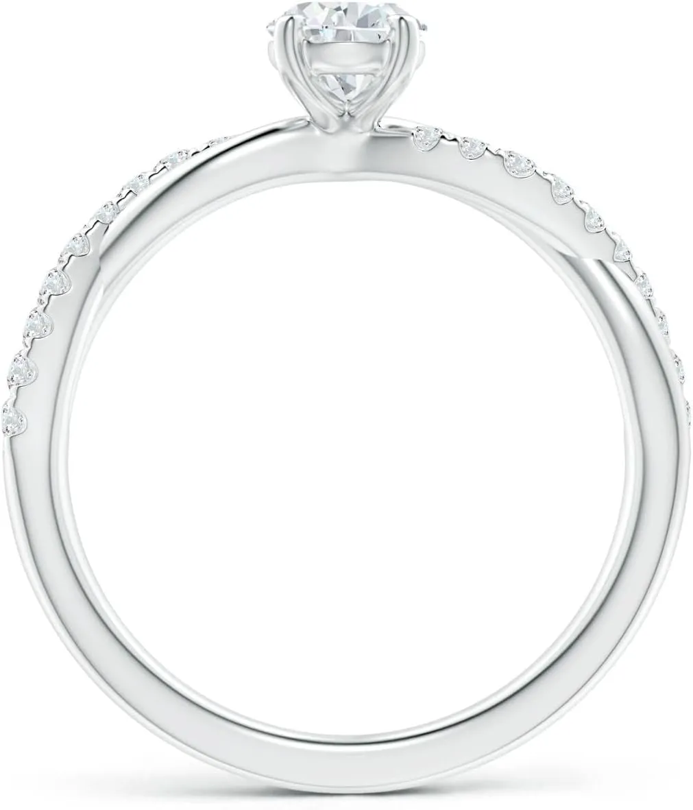 Angara Lab Grown Solitaire Pear-Shaped Diamond Twisted Shank Engagement Ring in 14K Solid Gold/Platinum | April Birthstone, Birthday, Anniversary, Wedding Jewelry Gift for Women