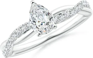 Angara Lab Grown Solitaire Pear-Shaped Diamond Twisted Shank Engagement Ring in 14K Solid Gold/Platinum | April Birthstone, Birthday, Anniversary, Wedding Jewelry Gift for Women