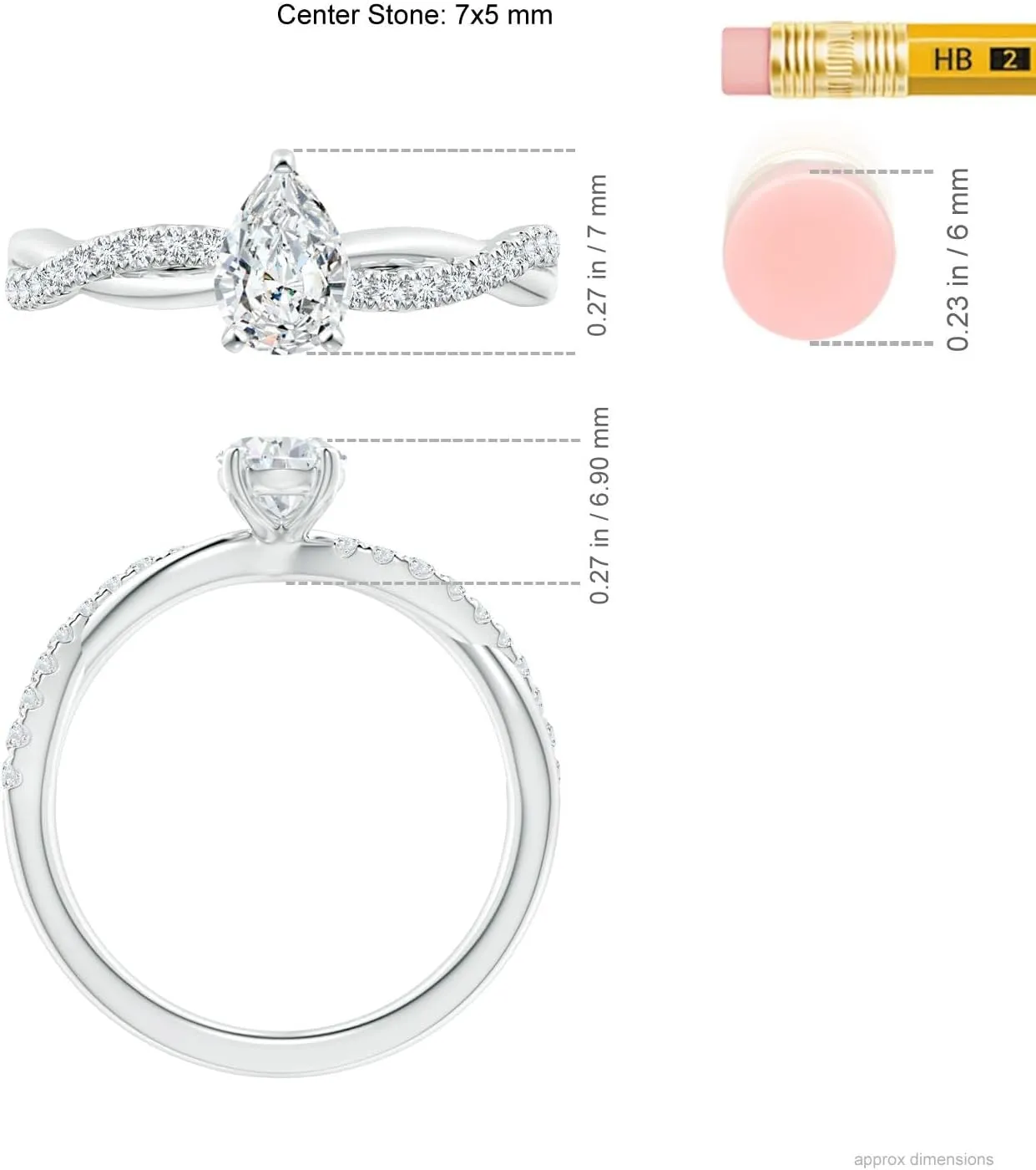 Angara Lab Grown Solitaire Pear-Shaped Diamond Twisted Shank Engagement Ring in 14K Solid Gold/Platinum | April Birthstone, Birthday, Anniversary, Wedding Jewelry Gift for Women