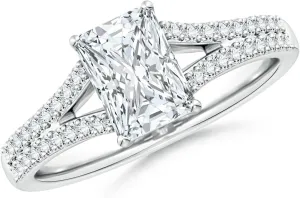 Angara Lab Grown Solitaire Radiant-Cut Diamond Split Shank Engagement Ring in Silver / 14K Solid Gold/Platinum | April Birthstone, Birthday, Anniversary, Wedding Jewelry Gift for Women