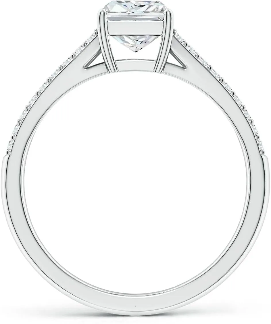 Angara Lab Grown Solitaire Radiant-Cut Diamond Split Shank Engagement Ring in Silver / 14K Solid Gold/Platinum | April Birthstone, Birthday, Anniversary, Wedding Jewelry Gift for Women
