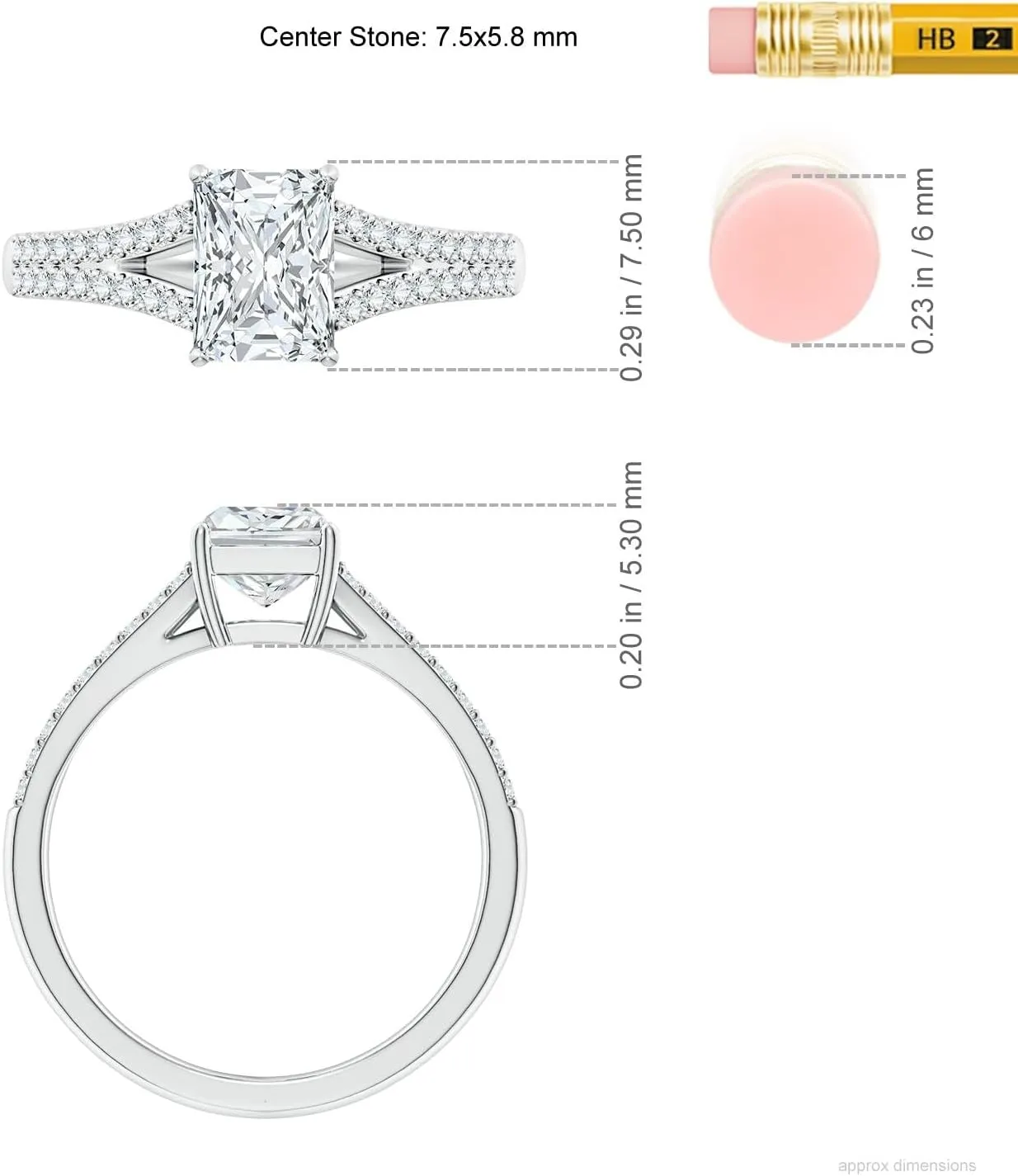 Angara Lab Grown Solitaire Radiant-Cut Diamond Split Shank Engagement Ring in Silver / 14K Solid Gold/Platinum | April Birthstone, Birthday, Anniversary, Wedding Jewelry Gift for Women