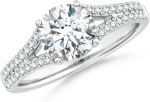 Angara Lab Grown Solitaire Round Diamond Split Shank Engagement Ring in Silver / 14K Solid Gold/Platinum | April Birthstone, Birthday, Anniversary, Wedding Jewelry Gift for Women