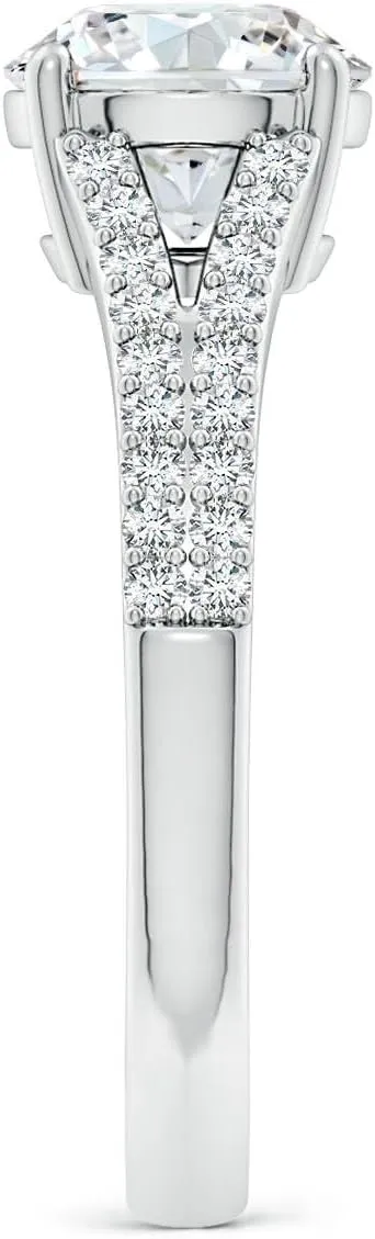 Angara Lab Grown Solitaire Round Diamond Split Shank Engagement Ring in Silver / 14K Solid Gold/Platinum | April Birthstone, Birthday, Anniversary, Wedding Jewelry Gift for Women