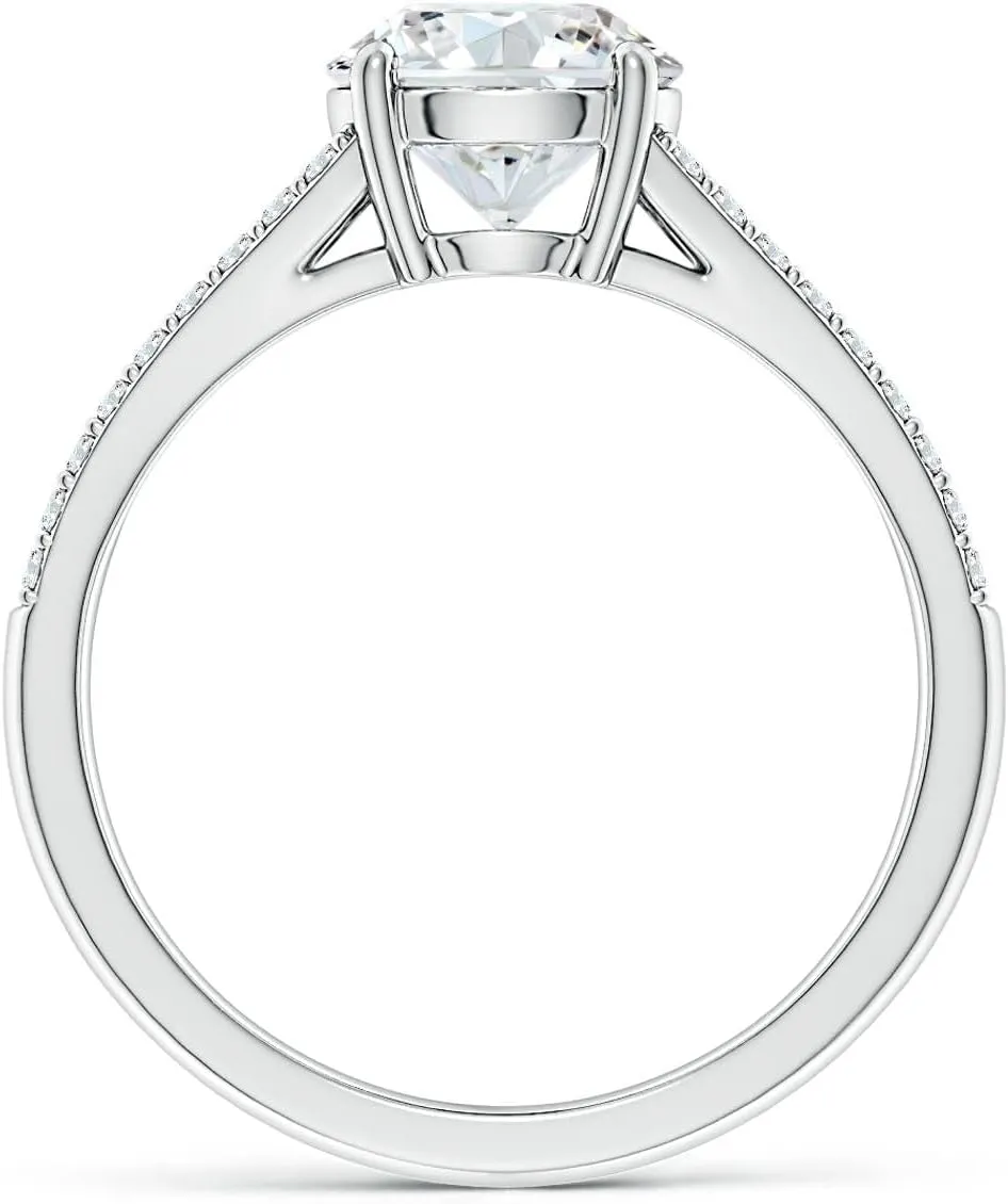 Angara Lab Grown Solitaire Round Diamond Split Shank Engagement Ring in Silver / 14K Solid Gold/Platinum | April Birthstone, Birthday, Anniversary, Wedding Jewelry Gift for Women