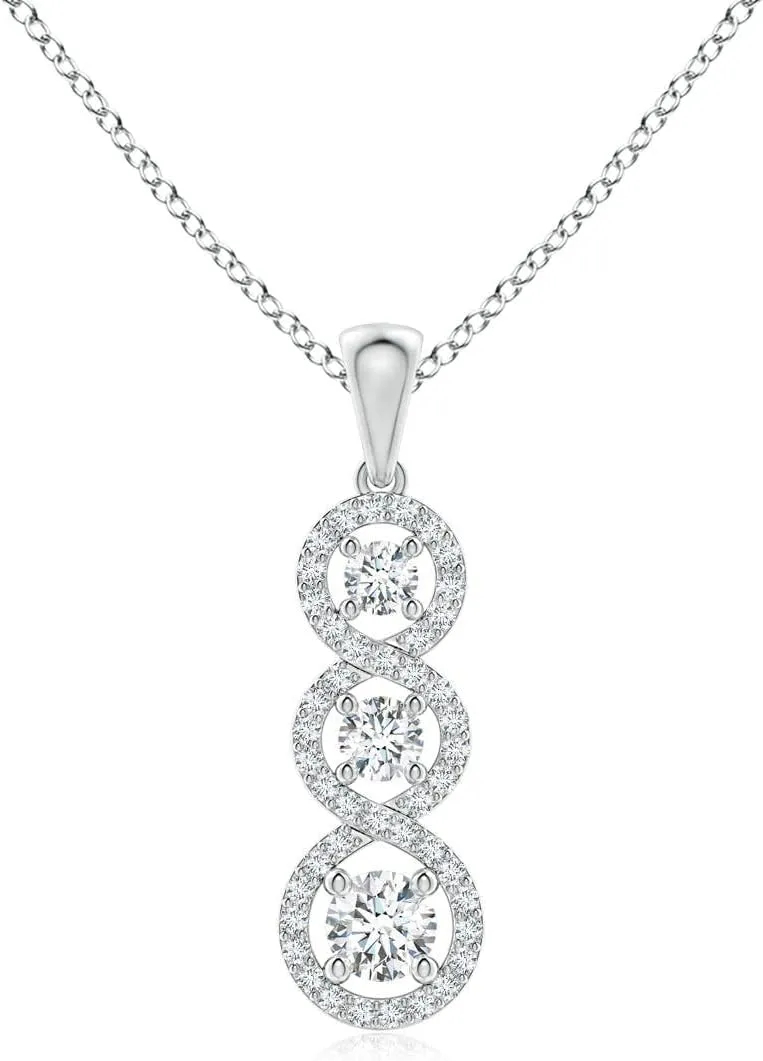 Angara Lab Grown Three Stone Graduated Diamond Floating Halo Infinity Pendant in 14K Solid Gold/Platinum | April Birthstone, Birthday, Engagement, Anniversary, Wedding Jewelry Gift for Women