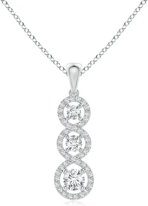 Angara Lab Grown Three Stone Graduated Diamond Floating Halo Infinity Pendant in 14K Solid Gold/Platinum | April Birthstone, Birthday, Engagement, Anniversary, Wedding Jewelry Gift for Women