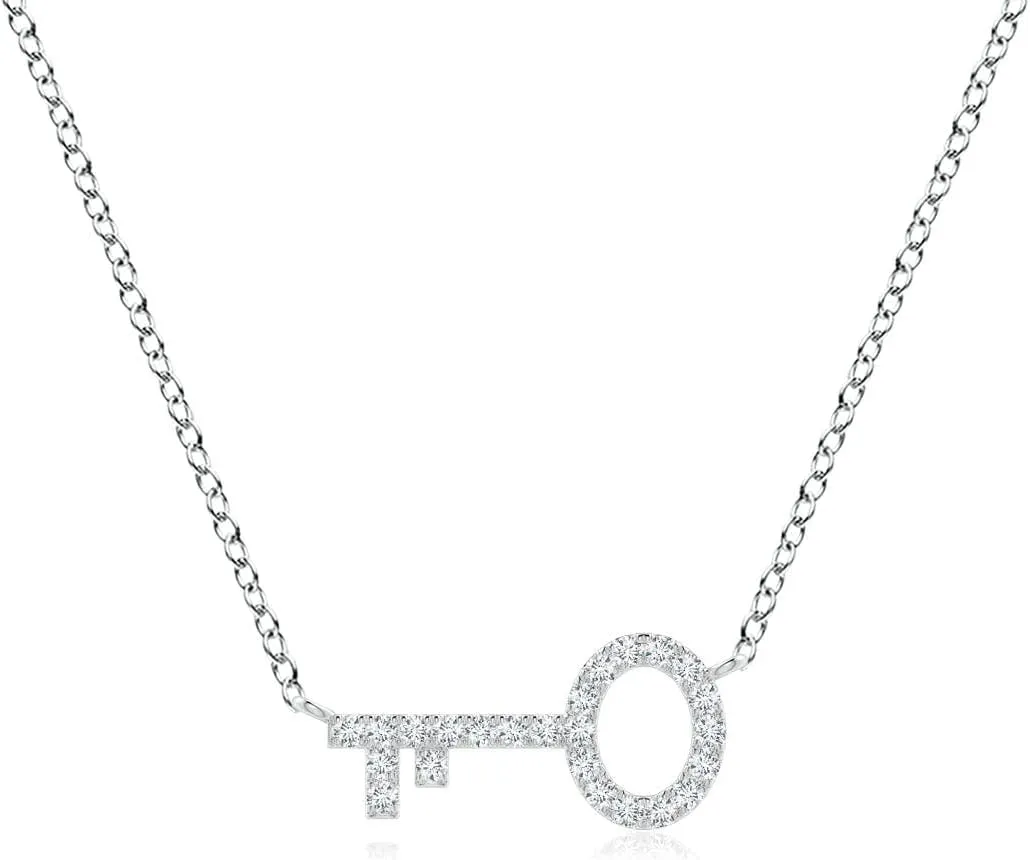 Angara Lab Grown U-Pave Set Diamond Key Pendant in 14K Solid Gold/Platinum | April Birthstone, Birthday, Engagement, Anniversary, Wedding Jewelry Gift for Women