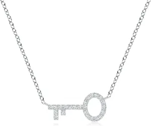 Angara Lab Grown U-Pave Set Diamond Key Pendant in 14K Solid Gold/Platinum | April Birthstone, Birthday, Engagement, Anniversary, Wedding Jewelry Gift for Women