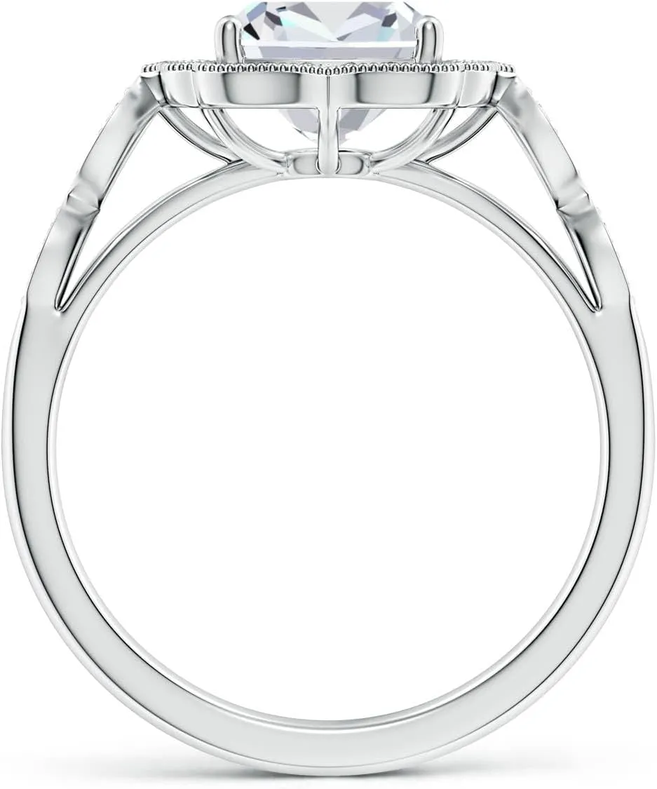 Angara Lab Grown Vintage Inspired Cushion Rectangular Diamond Ornate Halo Engagement Ring in Silver / 14K Solid Gold/Platinum | April Birthstone, Birthday, Anniversary Jewelry Gift for Women