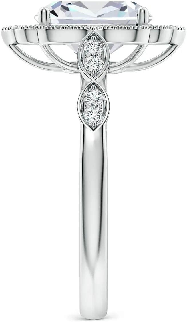 Angara Lab Grown Vintage Inspired Cushion Rectangular Diamond Ornate Halo Engagement Ring in Silver / 14K Solid Gold/Platinum | April Birthstone, Birthday, Anniversary Jewelry Gift for Women