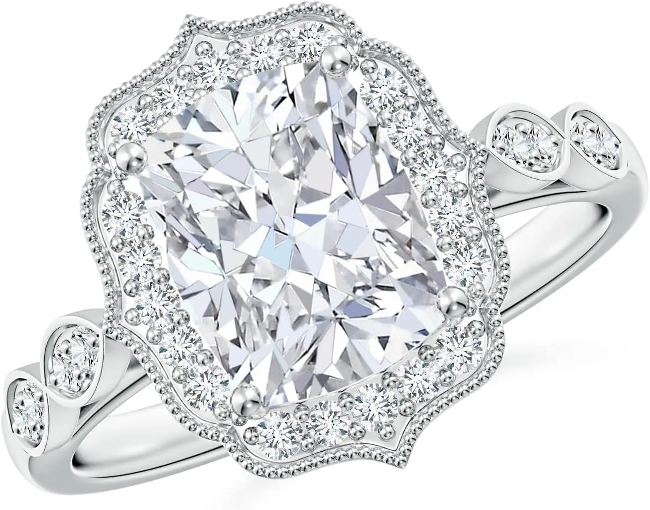 Angara Lab Grown Vintage Inspired Cushion Rectangular Diamond Ornate Halo Engagement Ring in Silver / 14K Solid Gold/Platinum | April Birthstone, Birthday, Anniversary Jewelry Gift for Women
