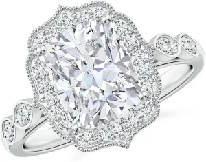 Angara Lab Grown Vintage Inspired Cushion Rectangular Diamond Ornate Halo Engagement Ring in Silver / 14K Solid Gold/Platinum | April Birthstone, Birthday, Anniversary Jewelry Gift for Women