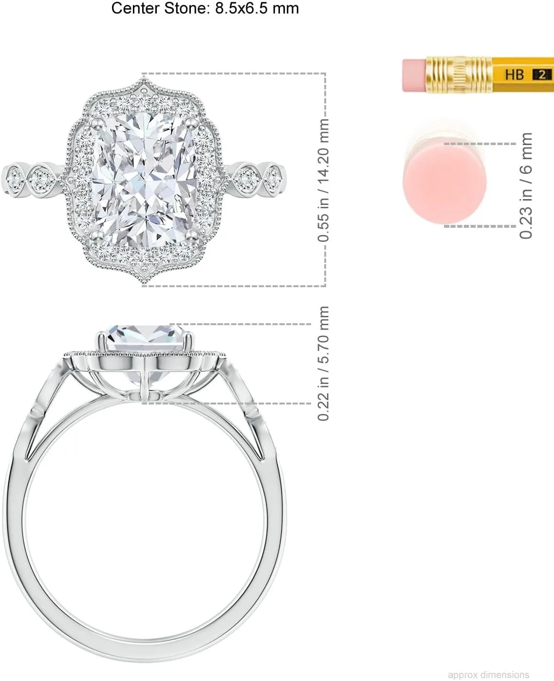Angara Lab Grown Vintage Inspired Cushion Rectangular Diamond Ornate Halo Engagement Ring in Silver / 14K Solid Gold/Platinum | April Birthstone, Birthday, Anniversary Jewelry Gift for Women