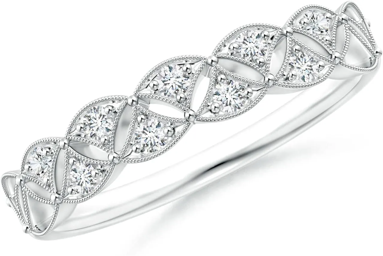 Angara Lab Grown Vintage Inspired Pave-Set Diamond Leaf Cutout Wedding Band in Platinum for Women 14k Gold/Silver/Platinum | April Birthstone Jewelry for Her