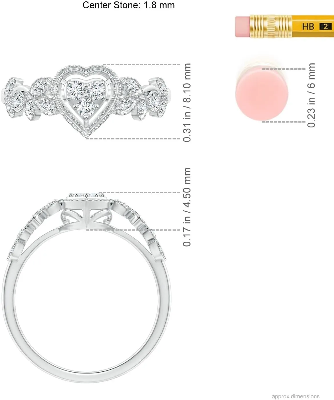 Angara Lab Grown Vintage Style Diamond Heart Ring with Leaf Motifs in Silver / 14K Solid Gold/Platinum | April Birthstone, Birthday, Engagement, Anniversary, Wedding Jewelry Gift for Women