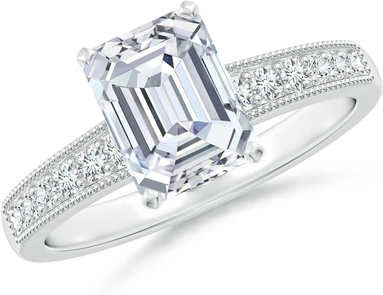Angara Lab Grown Vintage Style Emerald-Cut Diamond Engagement Ring with Accents in 14K Solid Gold/Platinum | April Birthstone, Birthday, Anniversary, Wedding Jewelry Gift for Women