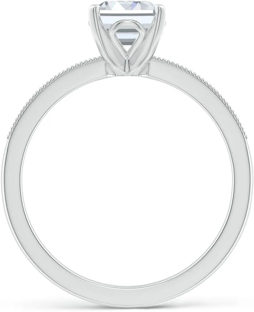 Angara Lab Grown Vintage Style Emerald-Cut Diamond Engagement Ring with Accents in 14K Solid Gold/Platinum | April Birthstone, Birthday, Anniversary, Wedding Jewelry Gift for Women