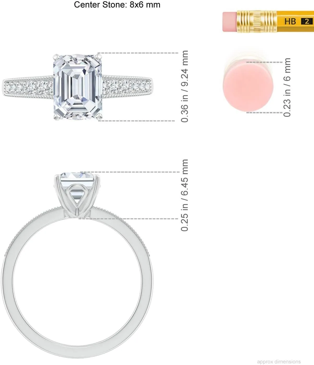 Angara Lab Grown Vintage Style Emerald-Cut Diamond Engagement Ring with Accents in 14K Solid Gold/Platinum | April Birthstone, Birthday, Anniversary, Wedding Jewelry Gift for Women