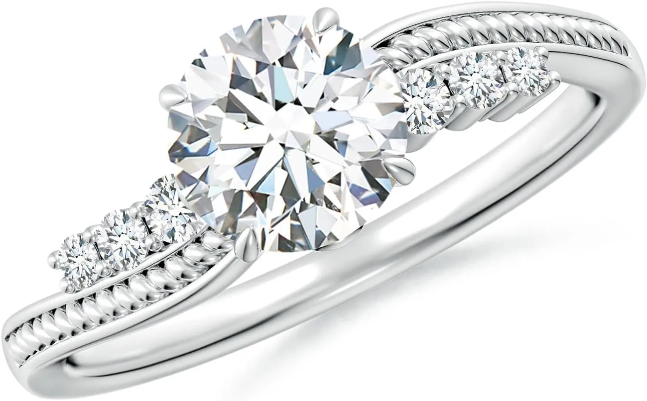 Angara Lab Grown Vintage Style Round Diamond Bypass Shank Engagement Ring in 14K Solid Gold/Platinum | April Birthstone, Birthday, Anniversary, Wedding Jewelry Gift for Women