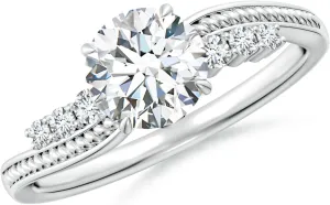 Angara Lab Grown Vintage Style Round Diamond Bypass Shank Engagement Ring in 14K Solid Gold/Platinum | April Birthstone, Birthday, Anniversary, Wedding Jewelry Gift for Women